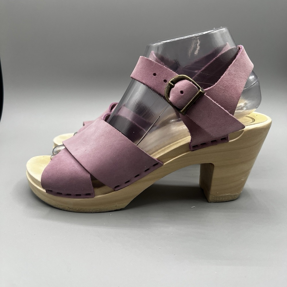 No.6 Coco Blush Mauve Suede Leather  Wooden Heel Clog Buckle Sandals  Size 38/8 - Picture 4 of 12